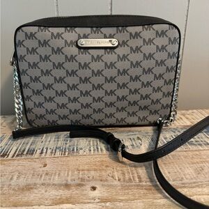 Michael Kors Large Jet Set Monogram Crossbody with silver hardware